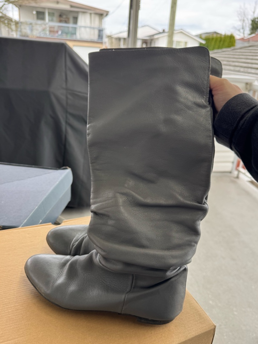 Zara Grey Leather Boots - Size 38